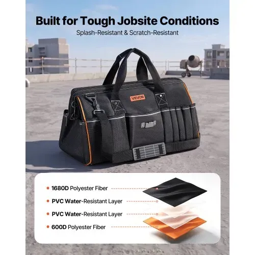 VEVOR Werkzeugtasche 51x25x28cm, Aufbewahrungstasche mit 14 Innen- & 19 Außenfächern, Wasserfester Werkzeug-Organizer aus Polyester mit Schultergurt & Reißverschluss, Werkzeugbeutel für Handwerker – Bild 3