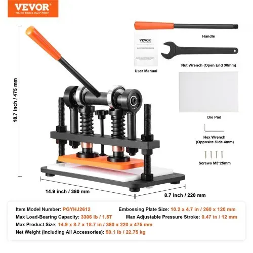 VEVOR Leder Stanzmaschine Manuelle Lederschneidemaschine 26 x 12 cm, Leder Prägemaschine 1,5 t Belastbare Leder-Stanzmaschine Geeignet für Leder, PVC/EVA-Schaumstoff, nicht Klebende Materialien – Bild 6