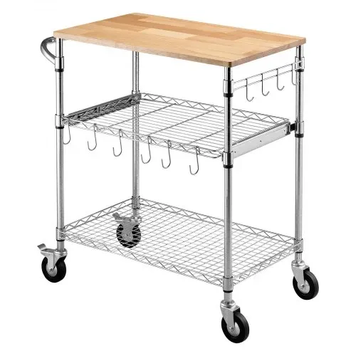 VEVOR Küchenwagen mit 3 Ebenen, Schwerlast-Servierwagen bis 300 kg, Rollwagen mit Höhenverstellbaren Drahtablagen, Griff & Arbeitsplatte, Metallregal auf Rollen für Küche, Garage, 762 x 457 x 914 mm – Bild 9