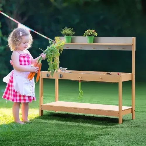 VEVOR Matschküche 1000x360x885 mm, Kinderküche, Holzspielzeug-Spielküchenset mit Zubehör, Outdoor-Spielset, Rollenspiel-Outdoor-Küche für Jungen und Mädchen, Kleinkinder-Spielküche mit Herd und Spüle – Bild 7