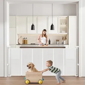 VEVOR einziehbares Babygitter ausziehbar (max. 180 cm breit 87 cm hoch), einziehbares Gitter für Kinder oder Haustiere, Netzmaterial, Türsturzgitter für Innentreppen Türen Flure Spielzimmer, weiß VEVOR einziehbares Babygitter ausziehbar (max. 180 cm breit 87 cm hoch), einziehbares Gitter für Kinder oder Haustiere, Netzmaterial, Türsturzgitter für Innentreppen Türen Flure Spielzimmer, weiß