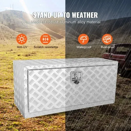VEVOR Unterboden-Lkw-Box, 914 x 355 x 405 mm Pickup-Aufbewahrungsbox, Aluminium-Werkzeugkasten mit Schloss & Schlüsseln, Wasserdichte Anhänger-Werkzeugkiste für Lkw, Transporter, Anhänger usw. – Bild 3