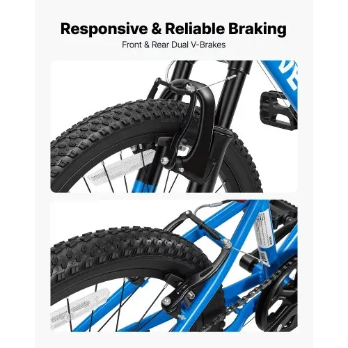 VEVOR Mountainbike 20 Zoll 6-Gang Fahrrad aus Kohlenstoffstahl Blau für Freizeitfahrten & Leichte Offroad-Touren, 80 kg Tragkraft, Klingel, Verstellbarem Sattel, Lichthalterung und Doppelbremse – Bild 3