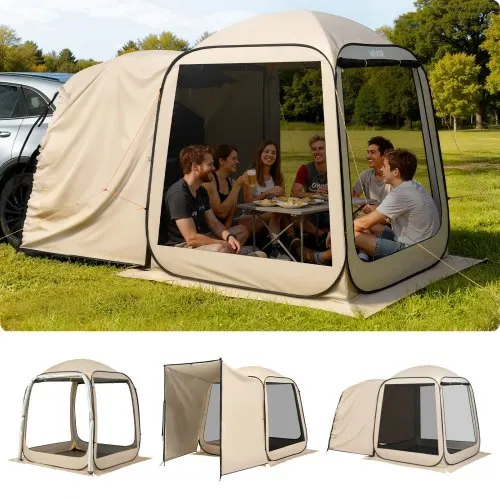 VEVOR Campingzelt, 182,88×182,88 cm, Pop-Up-Zelt für SUV-Heckklappe, tragbares Partyzelt 4-6 Personen mit Tragetasche, Seitenwände aus Netz, für Camping, Garten und Outdoor-Aktivitäten, Beige VEVOR Campingzelt, 182,88×182,88 cm, Pop-Up-Zelt für SUV-Heckklappe, tragbares Partyzelt 4-6 Personen mit Tragetasche, Seitenwände aus Netz, für Camping, Garten und Outdoor-Aktivitäten, Beige