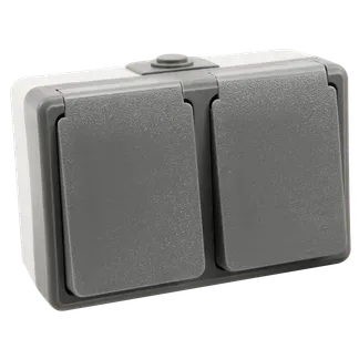 Feuchtraum Doppel-Steckdose McPower “Secure“, 250V~/16A, IP44, AP, grau Feuchtraum Doppel-Steckdose McPower “Secure“, 250V~/16A, IP44, AP, grau