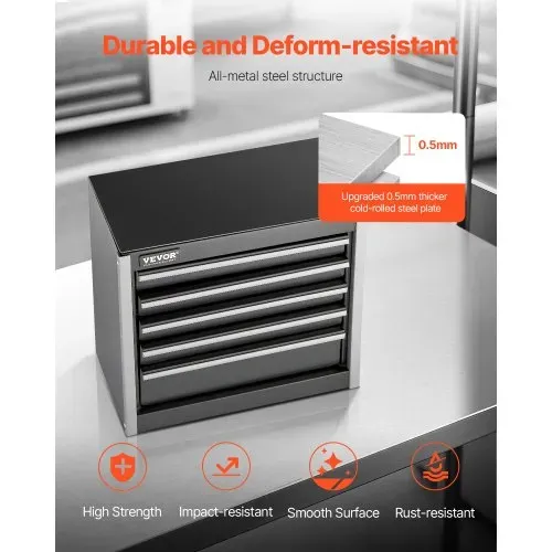 VEVOR Werkzeugkiste 218x118x205 mm, Werkzeugkasten aus Metall mit 5 Schubladen, Werkzeugkoffer mit EVA-Einlagen und PP-Fußpolstern, robuster Stahl mit Kugellageröffnung und Pulverbeschichtung, schwarz – Bild 5