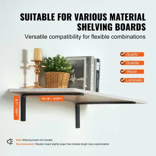 VEVOR Regalhalterung, 410 x 155 x 35 mm, 4 Stück, robuste schwebende Regalträger, Halterungen für Regale, 10 mm dicke mattschwarze L-Regalhalterung, Regalhalter aus Stahl mit 72,6 kg Tragkraft – Bild 2