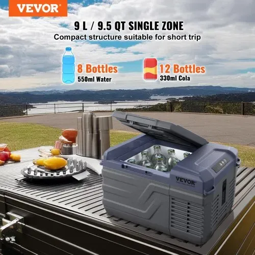 VEVOR Autokühlschrank, 12-Volt-Autokühlschrank, tragbarer 9-Liter-Einzelzonen-Gefrierschrank, einstellbarer Bereich von -4℉ bis 68℉, 12/24 V DC und 100-240 V AC-Kompressorkühler für Outdoor, Camping, Wohnmobil VEVOR Autokühlschrank, 12-Volt-Autokühlschrank, tragbarer 9-Liter-Einzelzonen-Gefrierschrank, einstellbarer Bereich von -4℉ bis 68℉, 12/24 V DC und 100-240 V AC-Kompressorkühler für Outdoor, Camping, Wohnmobil