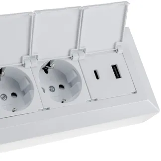 2-fach Steckdosenblock, USB-A+C, weiß 250V~/ 16A, USB 3,1A, PD, mit Klappen 2-fach Steckdosenblock, USB-A+C, weiß 250V~/ 16A, USB 3,1A, PD, mit Klappen