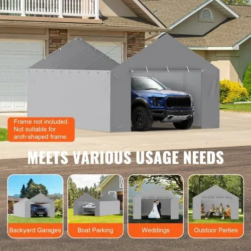 VEVOR Carport-Garagenzelt Seitenwand 606 x 398 x 308 cm, Garagenzelt-Unterstandplane, strapazierfähig, wasserdicht und UV-geschützt, grau (Oberteil und Rahmen nicht im Lieferumfang enthalten) – Bild 6