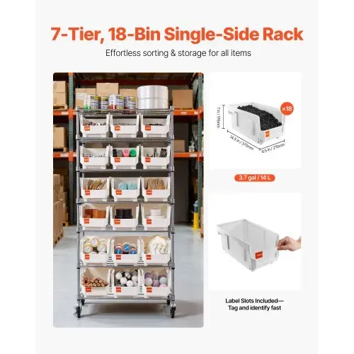 VEVOR Standregal, Lagerregal mit 7 Ebenen & 18 Stapelboxen, Bücherregal, Küchenregal mit Rollen, Werkzeugaufbewahrung für Garage, Lager, Büro, Restaurant, Klassenzimmer, Küche, 690x355x1490 mm VEVOR Standregal, Lagerregal mit 7 Ebenen & 18 Stapelboxen, Bücherregal, Küchenregal mit Rollen, Werkzeugaufbewahrung für Garage, Lager, Büro, Restaurant, Klassenzimmer, Küche, 690x355x1490 mm