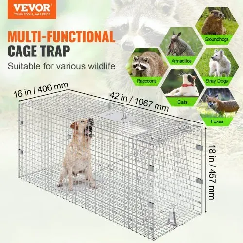 VEVOR Marderfalle, 1067 x 406 x 457 mm Lebendfalle aus verzinktem Eisen, faltbare Tierfalle mit Griff Drahtfalle für streunende Hunde, Gürteltiere, Waschbären, Murmeltiere, Füchse VEVOR Marderfalle, 1067 x 406 x 457 mm Lebendfalle aus verzinktem Eisen, faltbare Tierfalle mit Griff Drahtfalle für streunende Hunde, Gürteltiere, Waschbären, Murmeltiere, Füchse