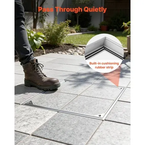 VEVOR Schachtabdeckung mit Rahmen 60 x 60 cm, Unsichtbarer Schachtdeckel Auspflasterbarer Klärgrubendeckel aus Aluminiumlegierung für Integrierten Abflusskanal auf Gehwegen in Gärten auf Terrasse – Bild 6