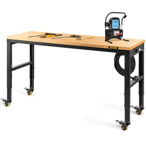 VEVOR Werkbank, höhenverstellbar, 122 cm L x 61 cm B x 104 cm H, Garagentisch mit 79 cm – 104 cm Höhe, 725,7 kg Kapazität, mit Steckdosen und Hartholzplatte und Metallrahmen & Drehgelenk Rolle VEVOR Werkbank, höhenverstellbar, 122 cm L x 61 cm B x 104 cm H, Garagentisch mit 79 cm – 104 cm Höhe, 725,7 kg Kapazität, mit Steckdosen und Hartholzplatte und Metallrahmen & Drehgelenk Rolle