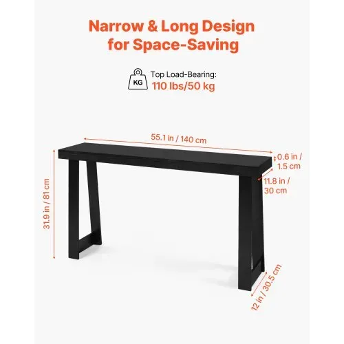 VEVOR Konsolentisch Eingangtisch hinter dem Sofa (140 x 30,5 x 81 cm / L x B x H), rechteckiger Beistelltisch aus MMehrschichtplatte für Flur Schlafzimmer Wohnzimmer Foyer, Flurtisch Schwarz modern – Bild 2