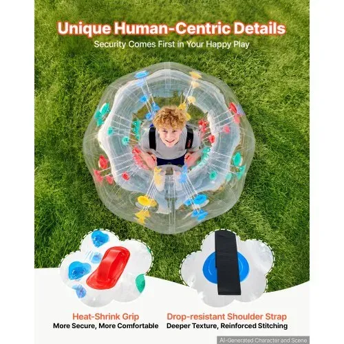 VEVOR 2 Bumper Bälle Aufblasbar 1,2 m PVC Bump Ball mit Farbigen Punkten für Garten, Camping, Picknick, Rasen und Schulsport, Auslaufsicheres Drehventil, Verstärkte Gurte und Heißverschweißter Griff – Bild 3