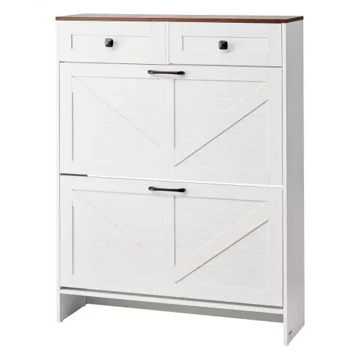 VEVOR Schuhschrank mit 2 Klappen & Kippschutz & Schubladen, platzsparender Schuhkipper, freistehender Schuhregal-Organizer für den Eingang Flur Wohnzimmer Veranda, Schuhregal 80x24x105 cm Weiß – Bild 9