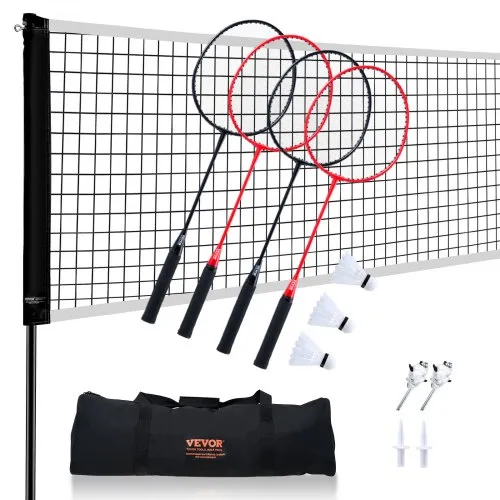 VEVOR Badmintonnetz-Set, Badmintonnetz für den Außenbereich im Hinterhof, Strandpark, Badmintonnetz für Erwachsene & Kinder mit Stangen, Tragetasche, 4 Eisenschlägern & 3 Nylon-Federbällen VEVOR Badmintonnetz-Set, Badmintonnetz für den Außenbereich im Hinterhof, Strandpark, Badmintonnetz für Erwachsene & Kinder mit Stangen, Tragetasche, 4 Eisenschlägern & 3 Nylon-Federbällen