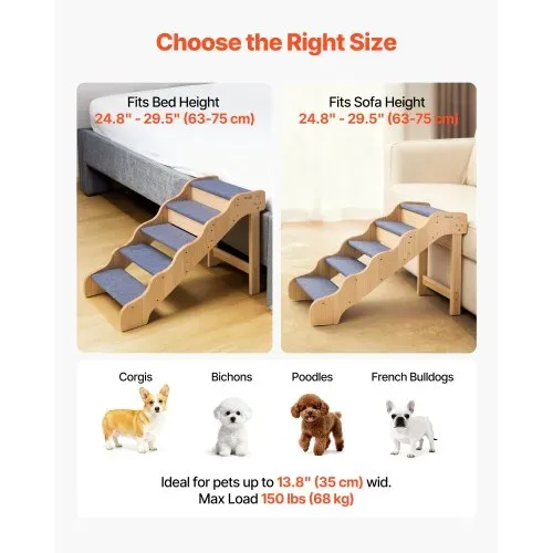 VEVOR Hundetreppe 910x430x630 mm, 5-stufige Hautiertreppe, Holztreppe geeignet für kleine, mittlere, große, ältere Haustiere sowie Welpen bis 68 kg, Hundeleiter für Betten, Sofas & Autos – Bild 4