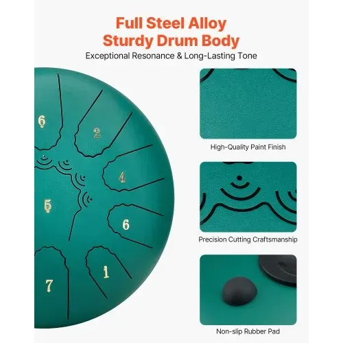 VEVOR Stahltrommel, Ø254 mm 11 Tönen, Regentrommel, C-Dur, mit Notenbuch & Schlägeln, Perkussionsinstrument für Meditation, Yoga & musikalische Anfängerausbildung, Steel Tongue Drum Grün VEVOR Stahltrommel, Ø254 mm 11 Tönen, Regentrommel, C-Dur, mit Notenbuch & Schlägeln, Perkussionsinstrument für Meditation, Yoga & musikalische Anfängerausbildung, Steel Tongue Drum Grün
