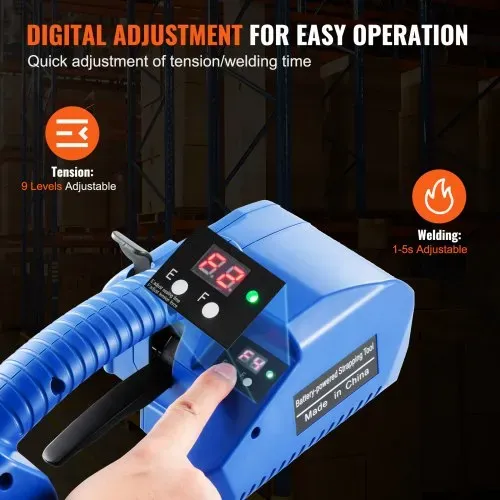 VEVOR Elektrische Umreifungsmaschine, für 0,35"-0,63" PP-PET-Bänder, tragbares elektrisches Umreifungswerkzeug mit Digitalanzeige, 2 x 5000 mAh batteriebetriebenes automatisches Umreifungswerkzeug für Verpackungskartonpaletten – Bild 4