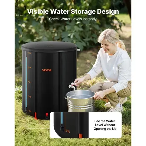 VEVOR Regentonne faltbar, 201 L tragbares Regenfass, Regenwassertank, 1000D PVC-Regenwassersammelsystem, Wassertank, Regenwassertonne mit Zapfhahn und Überlaufset, Schwarz – Bild 5