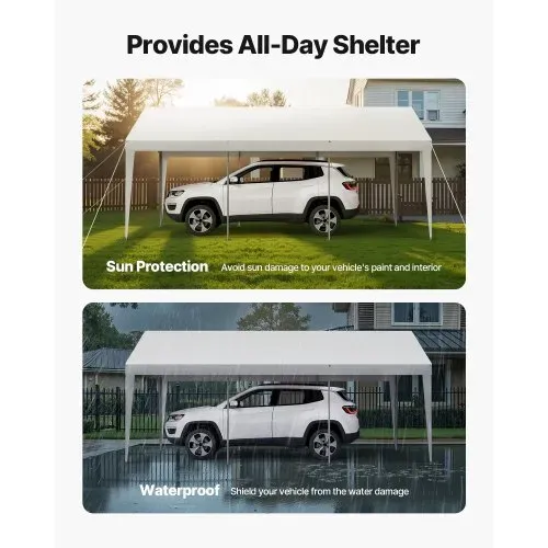 VEVOR Carport, 3,05x6,09x2,87 m Autoüberdachung, Zeltgarage, Garagenzelt, verzinkter Autounterstand, UV-beständig, Ganzjahresschutz, Lagerschuppen für Auto, Boot, Motorrad, Weiß – Bild 2