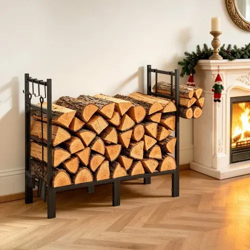 VEVOR Kaminholzregal Brennholzregal Feuerholzregal Kaminholzhalter 830 mm, für Kamin Ofen im Terrasse & Balkon, Stahlkonstruktion, Tragfähigkeit 250 kg Kapazität 164,24 L, mit Holztragetasche, Schwarz – Bild 7