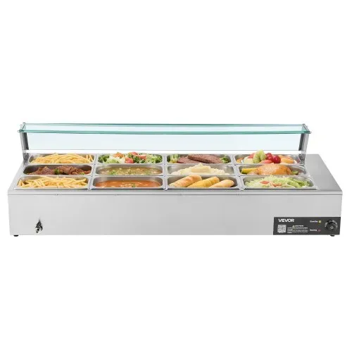 VEVOR kommerzieller Speisenwärmer (12 x 1/3 Größe Behälter), 1,7 kW elektrischer Wärmebehälter aus Edelstahl mit Glasabdeckung & Suppenkelle, Chafing Dishes für Catering Restaurant Party – Bild 10