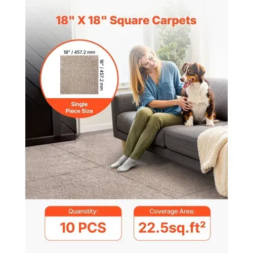 VEVOR Teppichfliesen 457,2 x 457,2 x 12 mm, 10er-Pack, selbstklebender Teppichboden mit Fläche von 2 m², Teppich Bodenbelag, einfacher DIY-Austausch für Wohnzimmer und Büro, Hellbraun VEVOR Teppichfliesen 457,2 x 457,2 x 12 mm, 10er-Pack, selbstklebender Teppichboden mit Fläche von 2 m², Teppich Bodenbelag, einfacher DIY-Austausch für Wohnzimmer und Büro, Hellbraun