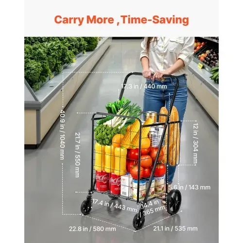 VEVOR Einkaufstrolley Einkaufswagen Klappbar 50 kg Belastbar, Einkaufsroller Handwagen Multifunktional , Shoppingtrolley Faltbar für Wäsche, Lebensmittel, Camping-Werkzeuge usw. – Bild 2