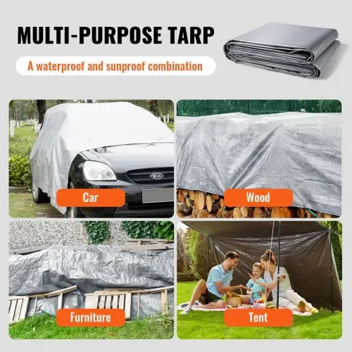 VEVOR Abdeckplane PE Gewebeplane 487,7 x 609,6 cm Schutzplane 10 Mil Holzplane 12 x 12-Gewebe Gartenplane Wasserdicht UV-beständig zum Abdecken von Wohnmobils Autos Motorrads Gartenmöbel Braun Silber – Bild 5