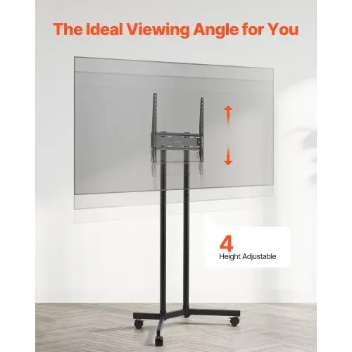 VEVOR rollbarer TV-Ständer Standfuß Fernsehstand für 812,8-1651 mm flach & Curved-TVs, höhenverstellbarer TV Bodenständer bis zu 40 kg (Max. VESA 400 x 400 mm) für Wohnzimmer Schlafzimmer – Bild 4