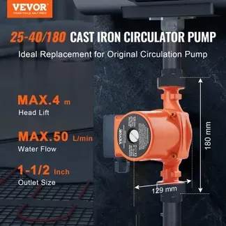 VEVOR Heizungspumpe Umwälzpumpe Pumpe Gusseisen 220 V 72 W, 50l/min Max. Durchflussrate, 4m Max. Förderhöhe, 1-1/2 Zoll Gewindeanschluss, Temperaturbereich Von 2 °C Bis 110 °C, Drei Einstellbare Durchflussraten, Geräuscharm VEVOR Heizungspumpe Umwälzpumpe Pumpe Gusseisen 220 V 72 W, 50l/min Max. Durchflussrate, 4m Max. Förderhöhe, 1-1/2 Zoll Gewindeanschluss, Temperaturbereich Von 2 °C Bis 110 °C, Drei Einstellbare Durchflussraten, Geräuscharm