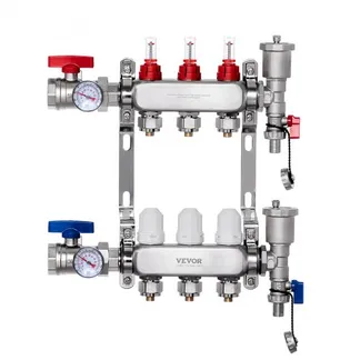 VEVOR 3-Zweig-Wärmeverteilungsverteiler, 1/2-Zoll-PEX-Rohrverteiler, Edelstahl-PEX-Verteiler für hydronische Fußbodenheizung, Wärmeverteilungs-PEX-Verteilersatz mit 1/2-Zoll-Adaptern im Lieferumfang enthalten VEVOR 3-Zweig-Wärmeverteilungsverteiler, 1/2-Zoll-PEX-Rohrverteiler, Edelstahl-PEX-Verteiler für hydronische Fußbodenheizung, Wärmeverteilungs-PEX-Verteilersatz mit 1/2-Zoll-Adaptern im Lieferumfang enthalten