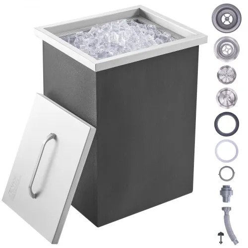 VEVOR Drop-in-Eisbox, 25,3 L Edelstahl-Eiskühler, 355 x 305 x 461 mm Kommerzieller Eisbehälter mit Abdeckung, Eingebaute Eisspeichertruhe, Abflussrohr und Ablassstopfen im Lieferumfang Enthalten VEVOR Drop-in-Eisbox, 25,3 L Edelstahl-Eiskühler, 355 x 305 x 461 mm Kommerzieller Eisbehälter mit Abdeckung, Eingebaute Eisspeichertruhe, Abflussrohr und Ablassstopfen im Lieferumfang Enthalten