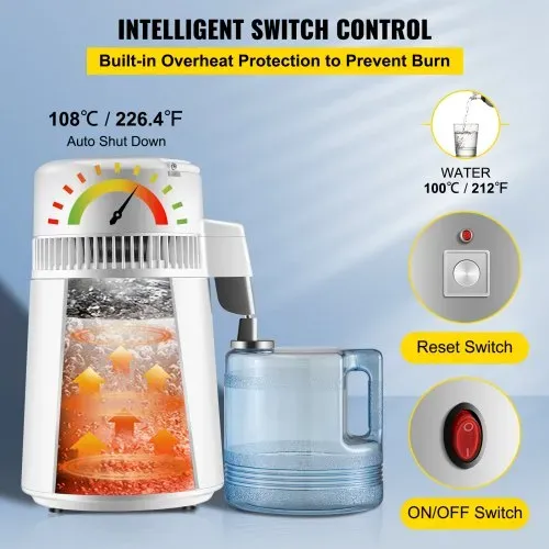 VEVOR Wasserdestilliergerät Trinkwasser, 750 W Wasser Destilliergerät 1,3 L/H Destilator Wasser Destilliergerät, 304 Edelstahl weißes Destilliermaschine mit Handgriff, Thermostat – Bild 4