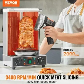 VEVOR Dönnerschneider 80 W Kebabschneider, Kabelloses Elektromesser Gyrosmesser, Türkisches Schawarma Dönermesser 0-8 mm Einstellbare Dicke, Commercial Kebab Slicer mit 100 mm Klingen Schwarz VEVOR Dönnerschneider 80 W Kebabschneider, Kabelloses Elektromesser Gyrosmesser, Türkisches Schawarma Dönermesser 0-8 mm Einstellbare Dicke, Commercial Kebab Slicer mit 100 mm Klingen Schwarz