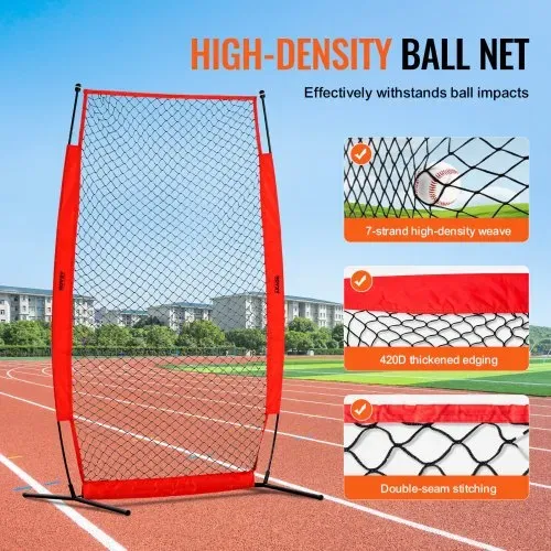 VEVOR I-Typ für Schlägerkäfig 1400 x 1065 x 2180 mm Baseball- und Softball-Sicherheitsschirm Körperschutz Tragbarer Schlagschirm mit Tragetasche & Bodenpfählen, Outdoor Baseball-Pitching-Netz Rot – Bild 2