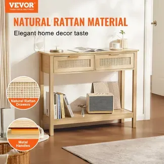 VEVOR Rattan-Konsolentisch mit 2 Schubladen, Rattan-Eingangstisch mit natürlicher Rattan-Schiebetür, Konsolen-Sofatisch für Wohnzimmer, Arbeitszimmer, Eingangsbereich oder Fernsehwand, Natur VEVOR Rattan-Konsolentisch mit 2 Schubladen, Rattan-Eingangstisch mit natürlicher Rattan-Schiebetür, Konsolen-Sofatisch für Wohnzimmer, Arbeitszimmer, Eingangsbereich oder Fernsehwand, Natur