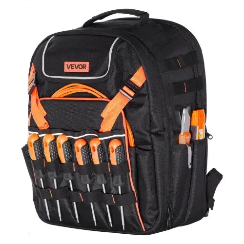 VEVOR Werkzeugrucksack, 45 Taschen, Werkzeug-Aufbewahrungs-Organizer, Backpack mit Laptopfach und verstärktem Stoffboden, Werkzeugtasche, Baustellenrucksack für Elektriker, Handwerker – Bild 8