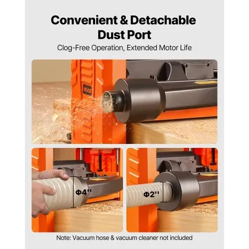 VEVOR Dickenhobel, 2 Gang, 330 mm breiter Arbeitstisch, Hobelmaschine, drei Klingen, 2000 W, 23500 U/min, leistungsstarker Motor, Doppelrollen, Überrollschutz, Holzbearbeitung für Hart- & Weichholz – Bild 6