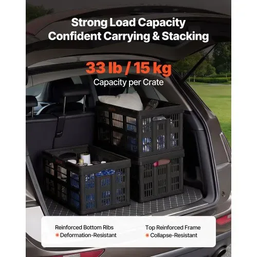 VEVOR Klappbox 45 L 3er-Pack, Faltbare Aufbewahrungsboxen aus Kunststoff, Stapelbare Klappkörbe mit Griffen, Tragkraft 15 kg pro Box, Klappkiste, Ideal für Haushaltsorganisation, Schwarz – Bild 2
