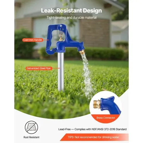VEVOR Frostsicherer Gartenhydrant, 1280 mm, Außenwasserhahn mit 609,6 mm Eingrabetiefe, G 3/4 Zoll Rohranschluss & Schlauchkupplung, bleifreier Hydrant für Bewässerung von Garten & Bauernhof – Bild 2