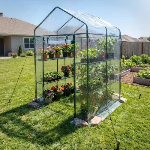 VEVOR Gewächshaus 137x137x196 cm, Foliengewächshaus, Tomatenhaus, Tomatengewächshaus mit PVC-Abdeckung, 2 Ebenen, 10 Regalböden, Aufrollbarer Reißverschlusstür, Treibhaus für Außenbereich – Bild 7