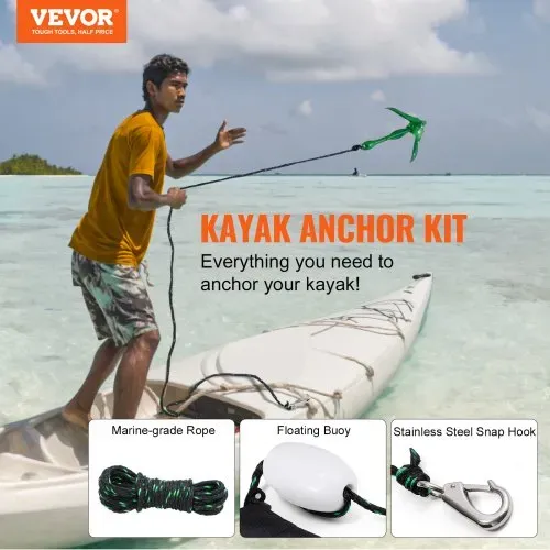 VEVOR Kajak-Ankerset, 3,5 lbs Paddle Board-Ankerset mit 8 m Seil und Boje, Faltbarer Kleiner Bootsanker mit Aufbewahrungstasche und Karabinerhaken, Kajak-Zubehör für Kajaks, Kleine Boote, Kanus VEVOR Kajak-Ankerset, 3,5 lbs Paddle Board-Ankerset mit 8 m Seil und Boje, Faltbarer Kleiner Bootsanker mit Aufbewahrungstasche und Karabinerhaken, Kajak-Zubehör für Kajaks, Kleine Boote, Kanus