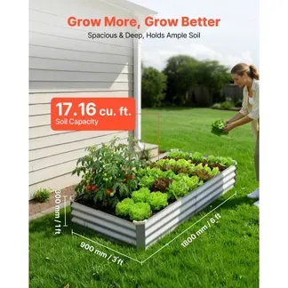 VEVOR Hochbeet Metall 2er-Pack 180x90x30 cm, Rechteckiges Gartenbeet, Pflanzkasten-Set für Außenbereich, Gemüsebeet mit Handschuhen, Blumenbeet Bodenlos, Pflanzbeet für Blumen & Gemüse, Silber VEVOR Hochbeet Metall 2er-Pack 180x90x30 cm, Rechteckiges Gartenbeet, Pflanzkasten-Set für Außenbereich, Gemüsebeet mit Handschuhen, Blumenbeet Bodenlos, Pflanzbeet für Blumen & Gemüse, Silber