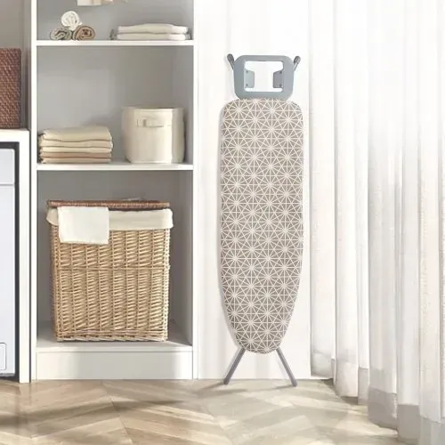 VEVOR Bügelbrett Dampfbügelbrett Dampfbügeltisch mit Bügeleisenablage, 4 Schichten Klappbarer Bügeltisch 1100 x 334 mm Bügelfläche, 7 Höhenverstellbar 715–915 mm 20 kg Belastbar Beige – Bild 7