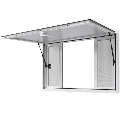 VEVOR Imbissfenster (1346 x 838 mm Einbaumaß) schwenkbar, Imbissanhänger-Servierfenster mit 85°-Öffnungswinkel & 4 Schiebefenstern, Konzessionsfenster für Konzessionsstände Imbisswagen – Bild 9