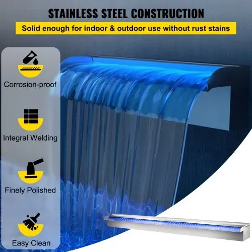 VEVOR Schwimmbad-Wasserfall-Spiller, 90 x 11,5 x 8 cm, Edelstahl-Schwimmbad-Wasserspiel mit buntem LED-Streifen, Schlauchanschluss, Fernbedienung, korrosionsbeständig Fontäne für Teich Pool – Bild 2